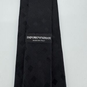 Emporio Armani Black Silk Geometric Tonal Jacquard Tie Made in Italy CA37360